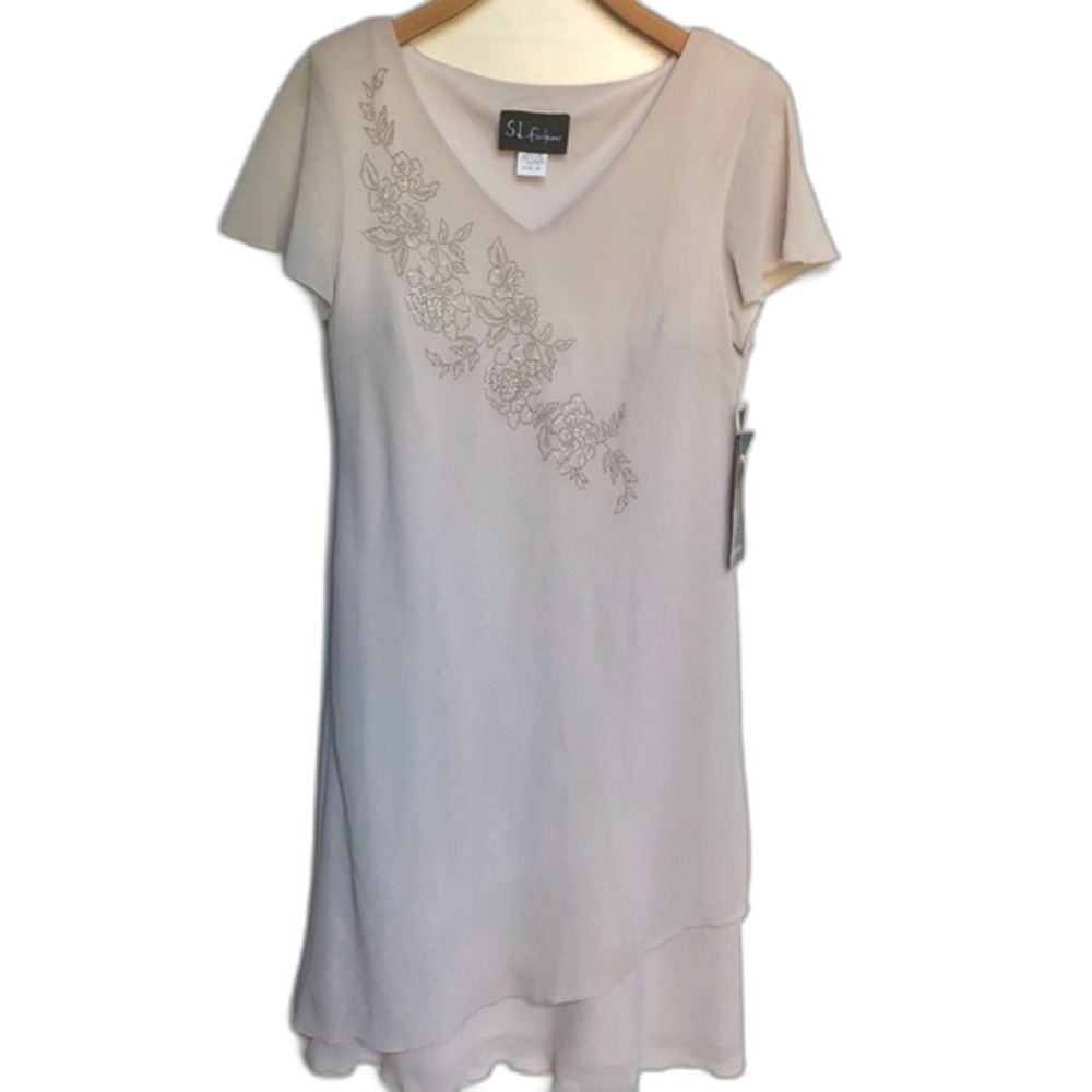 S.L. Fashions Vintage Floral V-Neck Dress NWT Size 10 Balletcore Minimalist